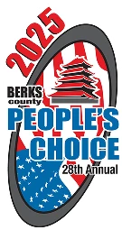 Logo For The 2025 Berks County People'S Choice 28Th Annual Event, Featuring A Red, White, And Blue Design With A Pagoda And Stars And Stripes Motif.
