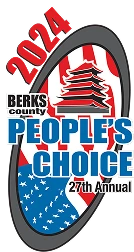 2024 Berks County People'S Choice 27Th Annual Logo Featuring A Pagoda, Stars, And Stripes In Red, White, And Blue.