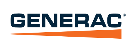 Generac logo with bold black text above a slanted orange line on a white background.