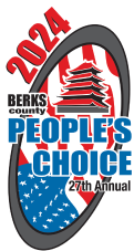 Logo For The 2024 Berks County People’s Choice 27Th Annual Event, Featuring A Red Pagoda, U.s. Flag Elements, And Bold Text.