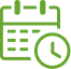 Green calendar and clock icon, representing scheduling or appointment time.
